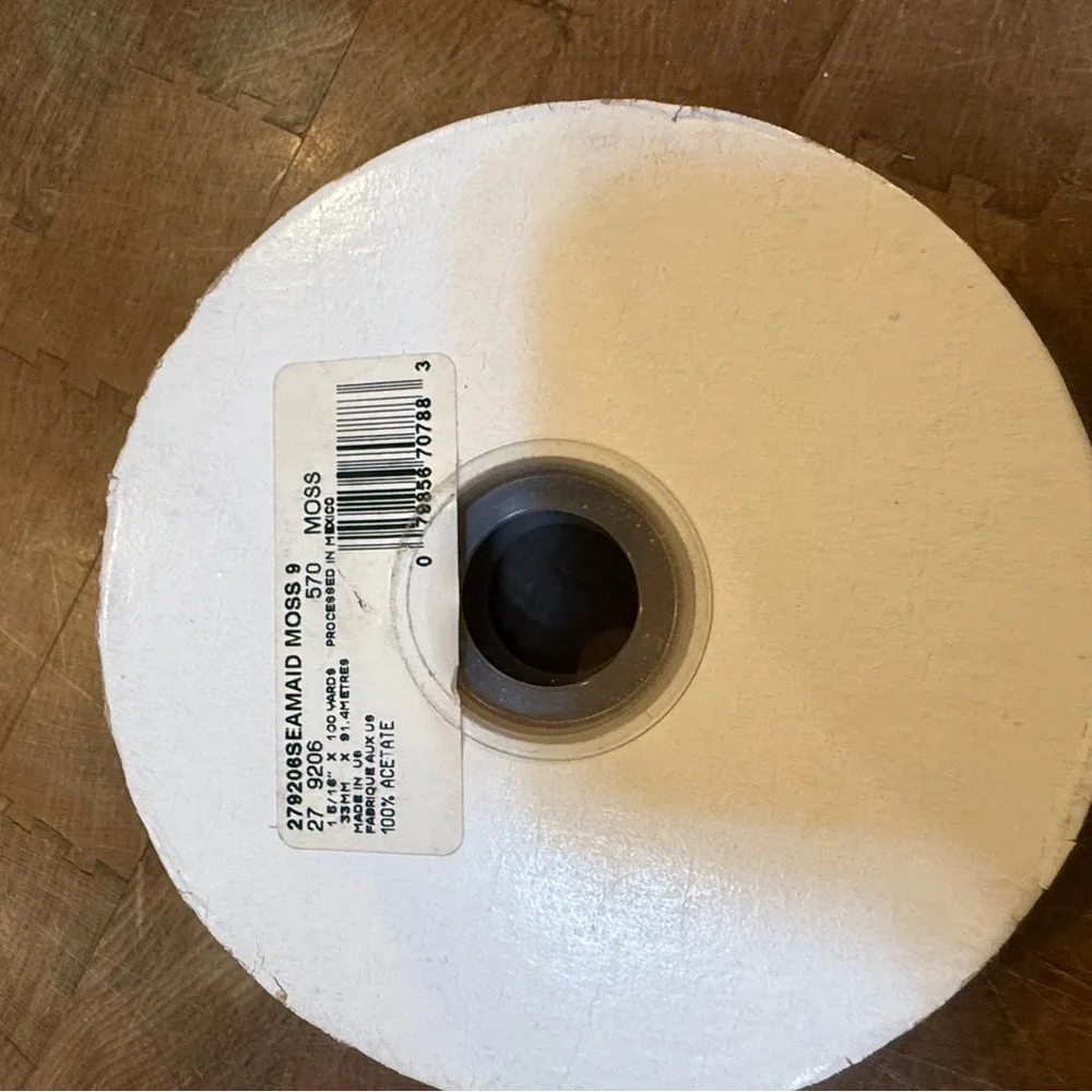 2 Lion Brand Moss Green Ribbon Spools 100 yards